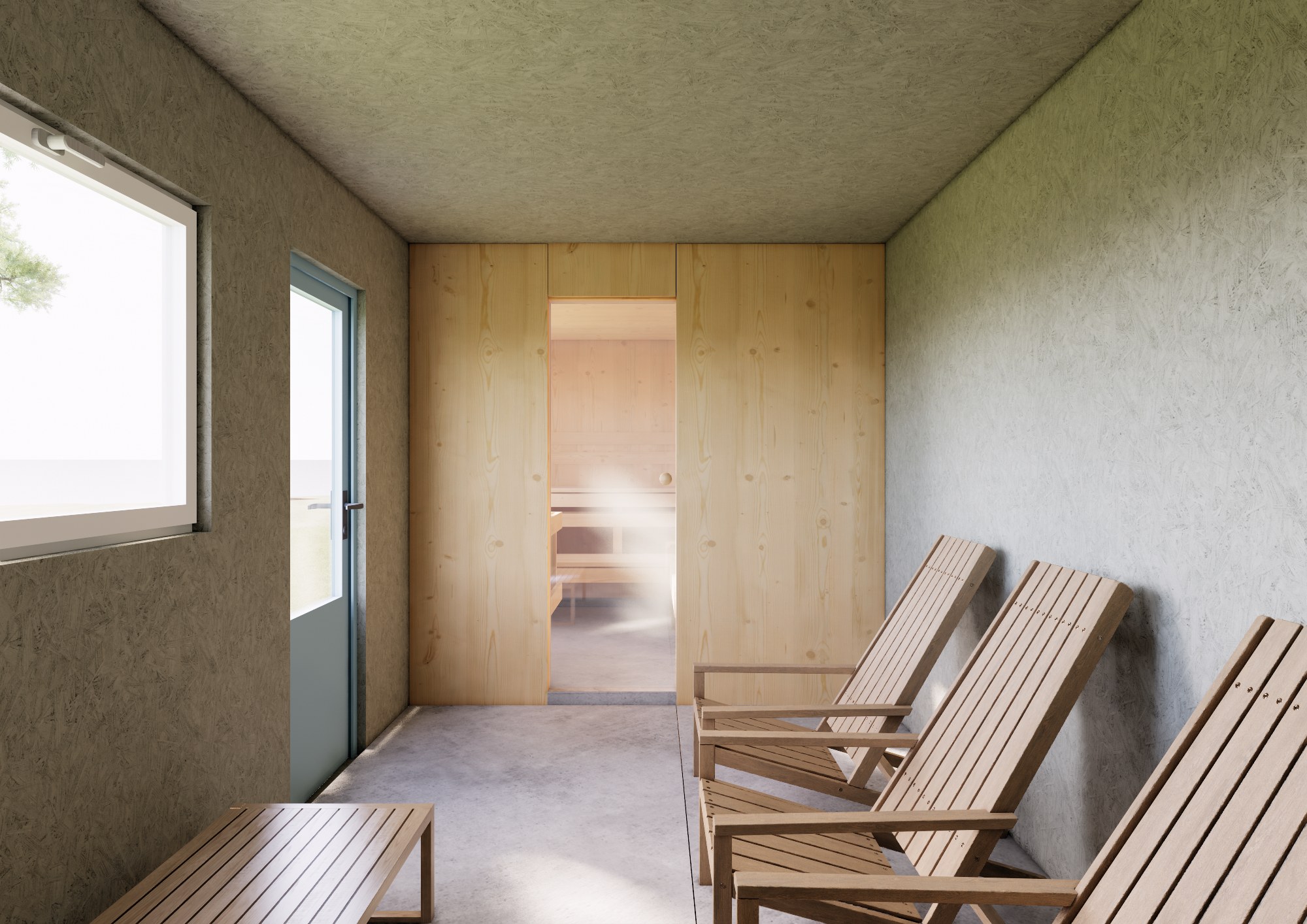 the rest room, looking through to the sauna